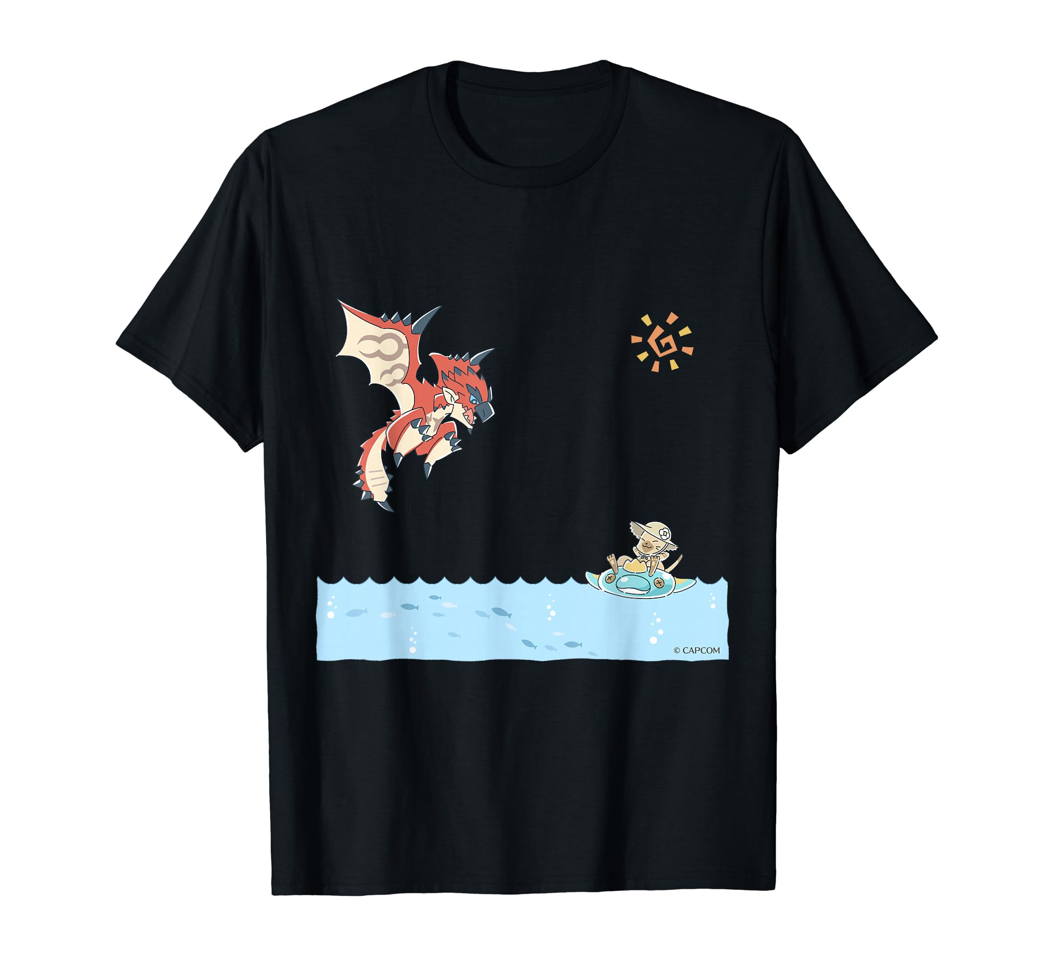 

Monster Hunter Rathalos and Airou Bathing in the Sea T-Shirt