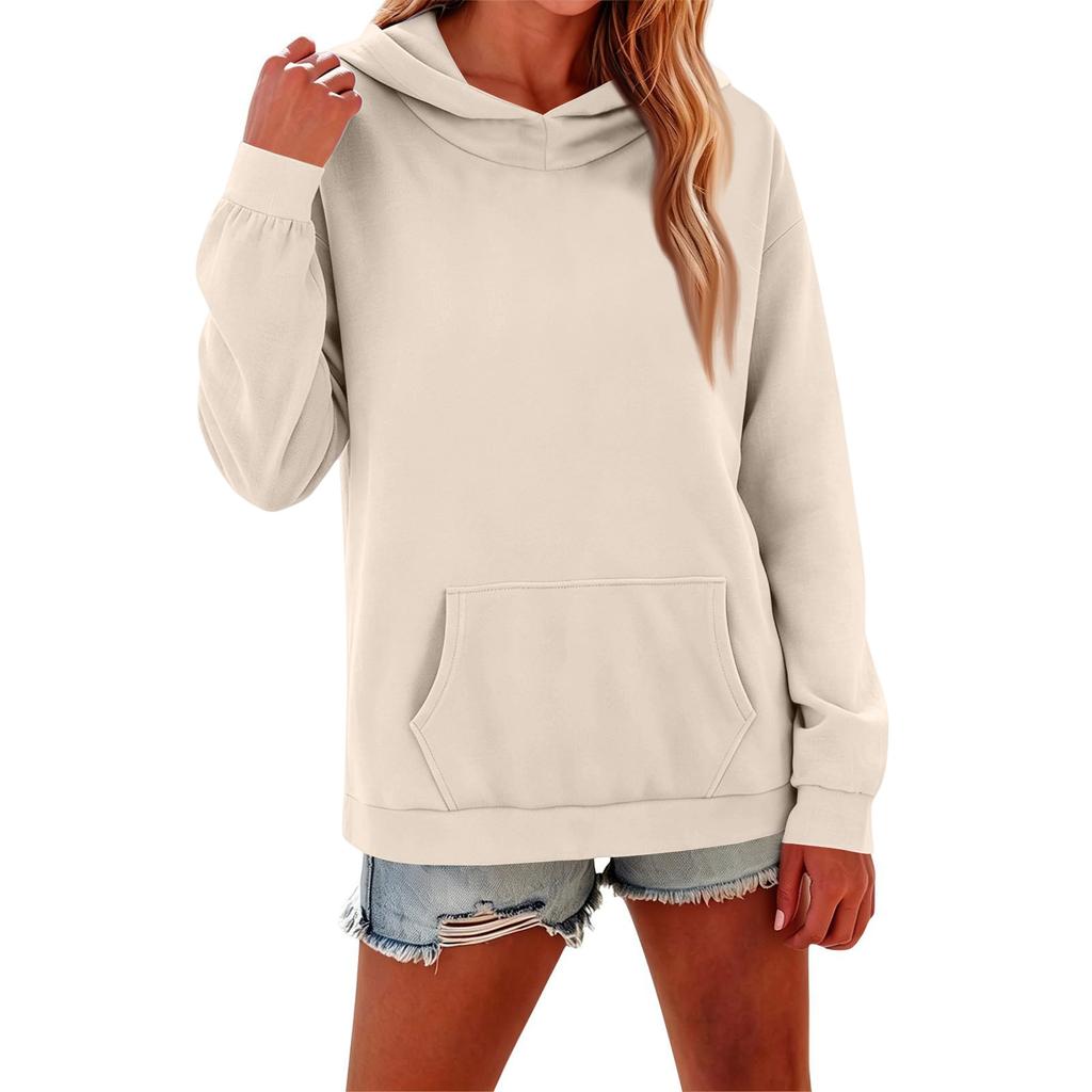 Damen Kapuzenpullover Lässig Langarm mit Kordelzug und Taschen, Ohne Rippbündchen