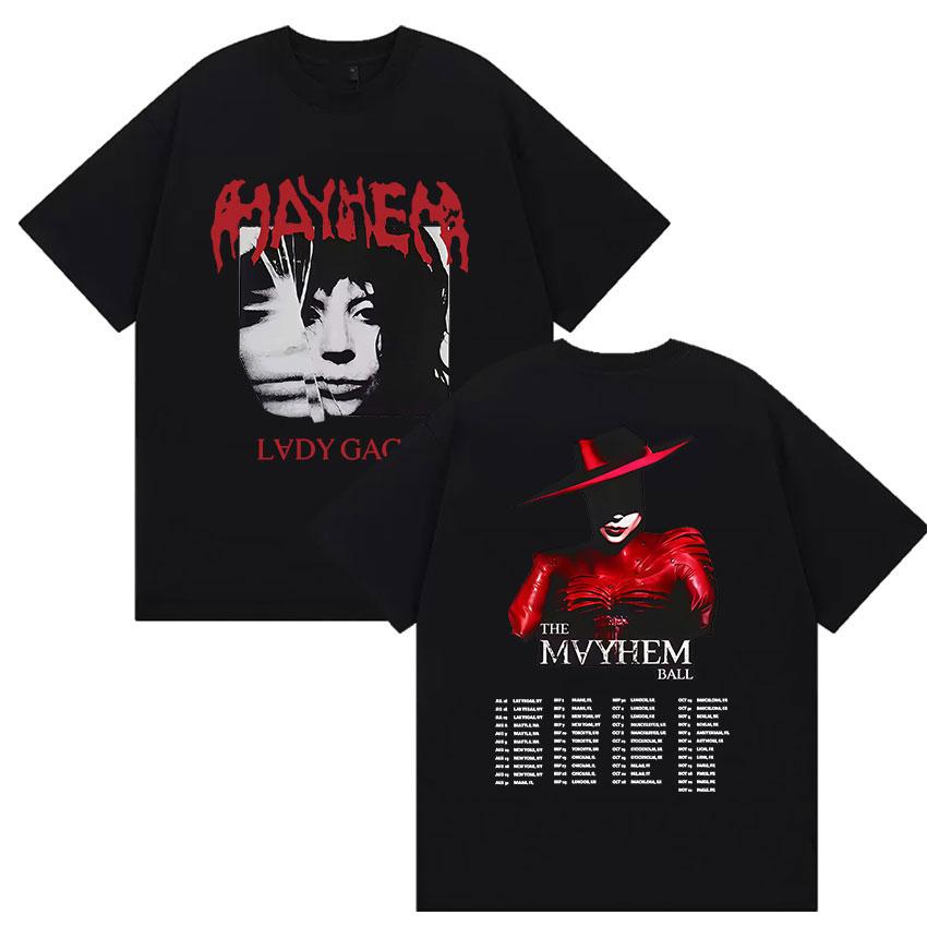 Lady Gaga The Mayhem Ball Album 2025 Fans T-Shirt Unisex Damen Hip Hop Retro Stil Kurzarm T-Shirt 100% Baumwolle T-Shirts Streetwear