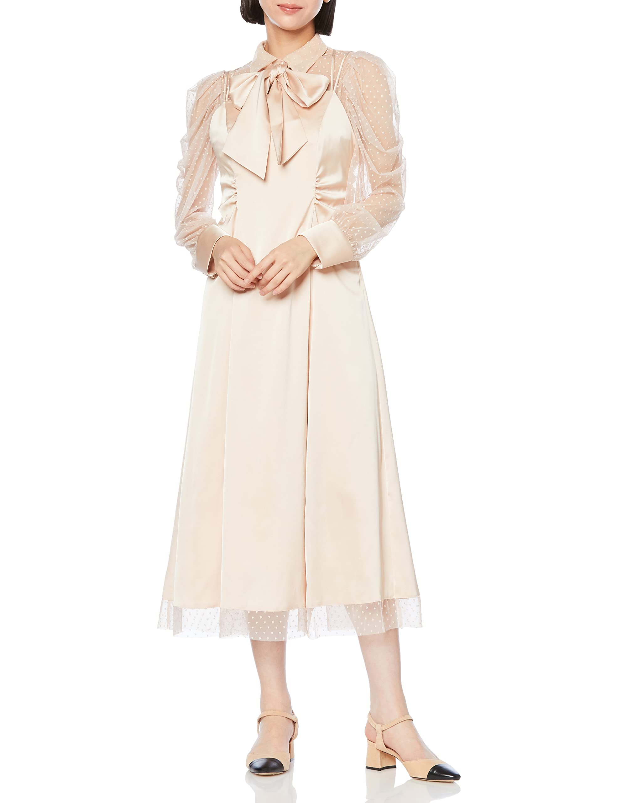 

Puff Sleeve Bowtie Combination Dress RWFO231096 PNK F [Fur Fur] Women s розовый