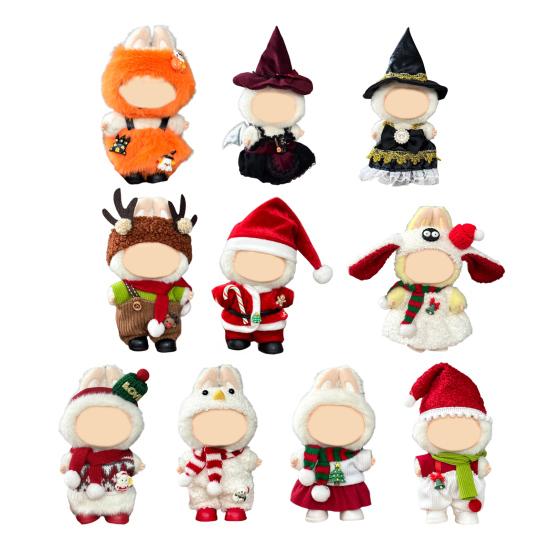 Mini Plush Doll Clothes Sweater Hat Dress Soft Doll Outfits Easy Wear Christmas Halloween Clothing for 17cm Dolls