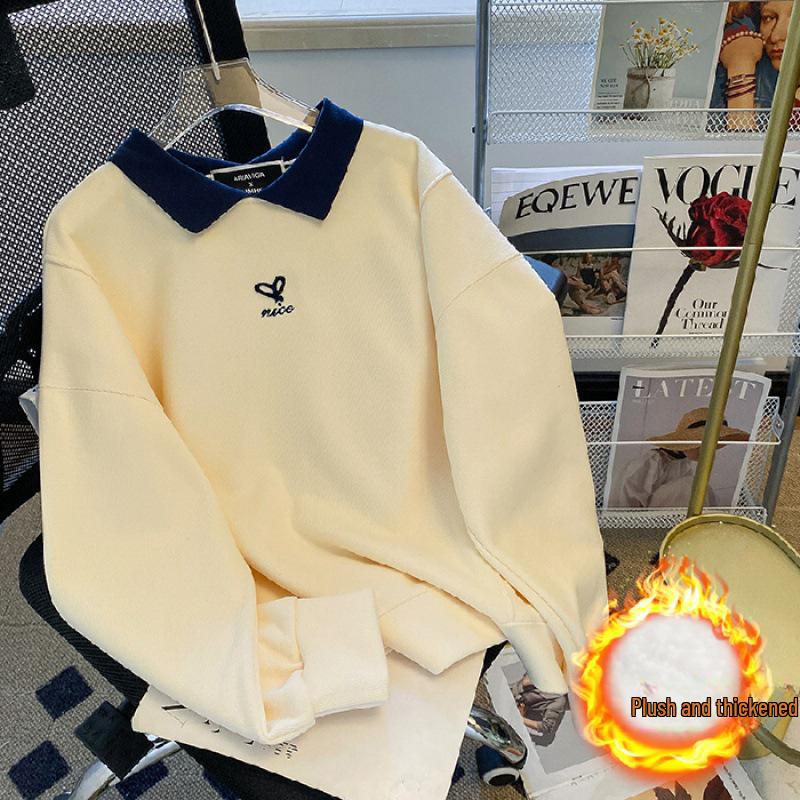 

65 м шерстяной композитный бархат серебристой лисы корейский вышитый поло воротник толстовка M