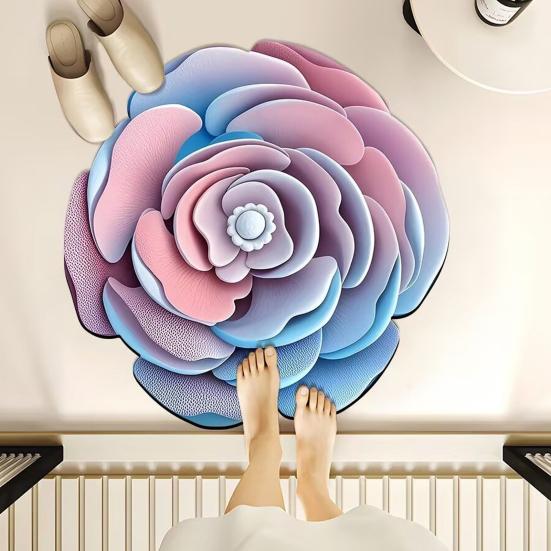 3D Flower Bath Mat Absorbent Non-Slip Floor Mat Flower Shape for Living Room Decorative Entrance Rug