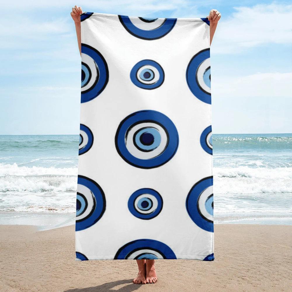 

1pc Turkish Evil Eye Pattern Towel Single Sided 2D Print Lightweight Durable Towel Beach Vacation Pool Day Lucky Vibe Decor Gift W40*H60(CM)
