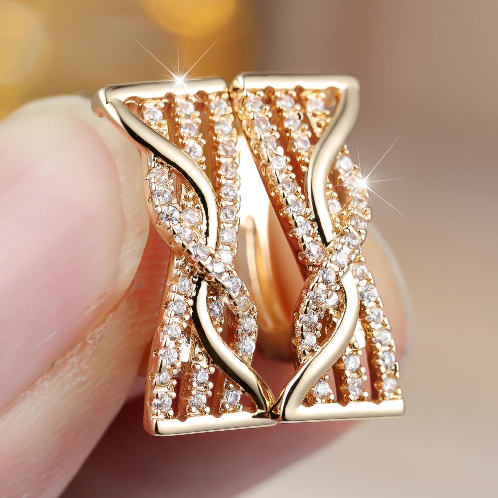 Elegant Gold Color Hourglass Hoop Earrings for Women Clear Zircon Geometric Jewelry Fashion Gift