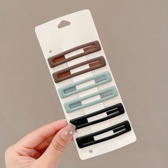 6Pcs Girl Hairpin Matte Color Rectangular Hair Clips Stable Non-Slip BB Clip Face Slimming Versatile Hair Styling Tool