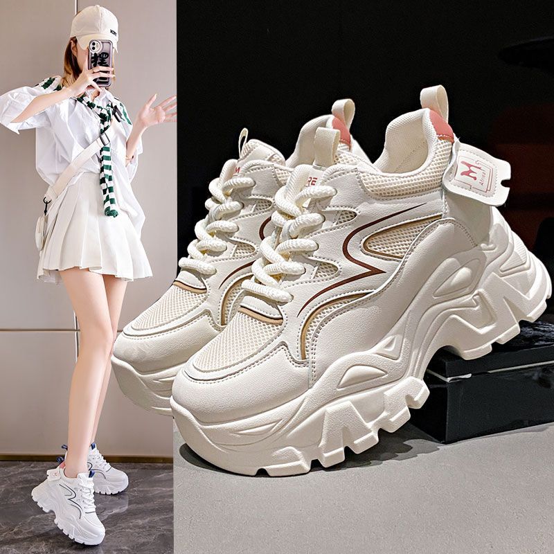 New Style of Summer Women's Shoes Breathable Mesh Sneakers Thick Sole Small Heightened Small White Thick Sole Dad's Shoes