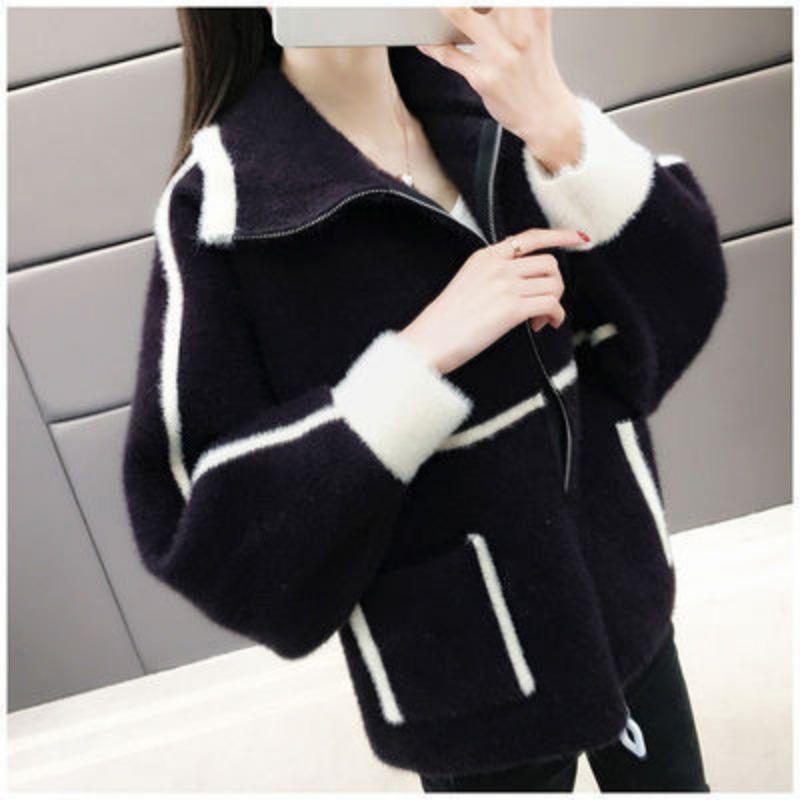 

Autumn and Winter Women s Fashion Bat Sleeve Long Sleeve Jacket Sweater Women s Loose Sweet College Knitted Cardigan One size чёрный