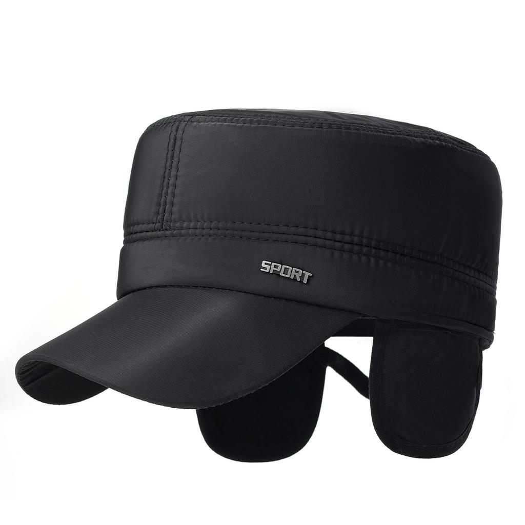 Mens Winter Warm Flat Top Cap with Ear Flaps Dad Hat