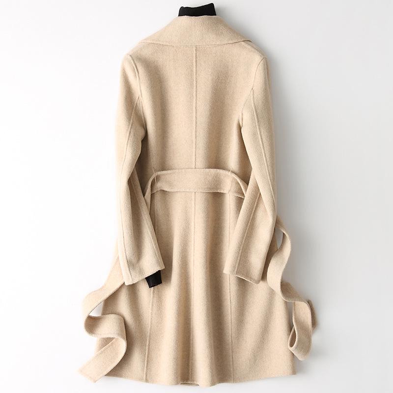 Women's 2024 Double-Sided Cashmere Mid-Length Wool Coat - High-End, Small Size.