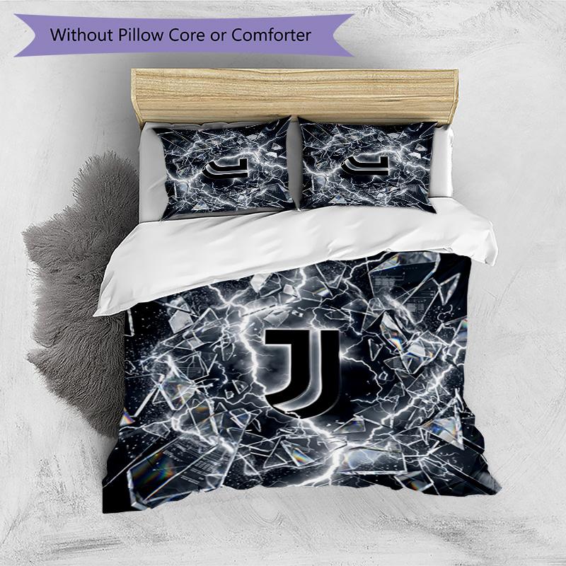 Juventus FC Pattern Printed 3PCS Bedding Set Soft Skin-Friendly Washable Duvet Cover & Pillowcases Set All Season Bedroom