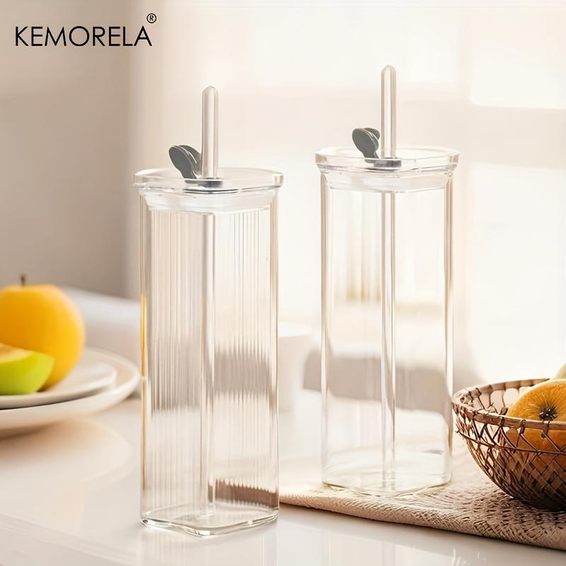 1/2PCS Modern Square Tumbler Glasses Clear Highball & Old Fashioned Cocktail Glasses with Straws for Iced Coffee Juice Beer Milk