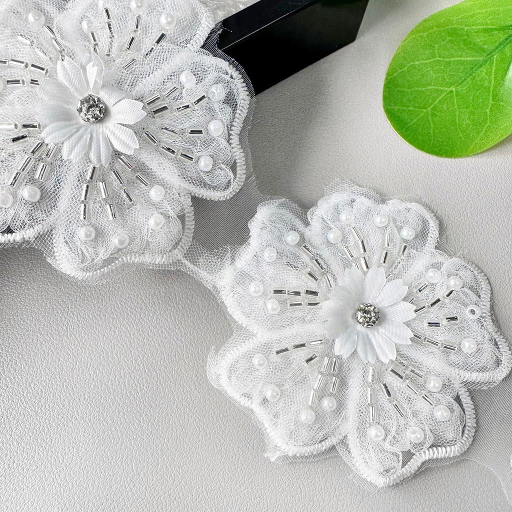 White Handmade Beads Three-Dimensional Flower Diamond Accessories Clothing Accessories Lolita Dress Children'S Clothing Decorative Lace