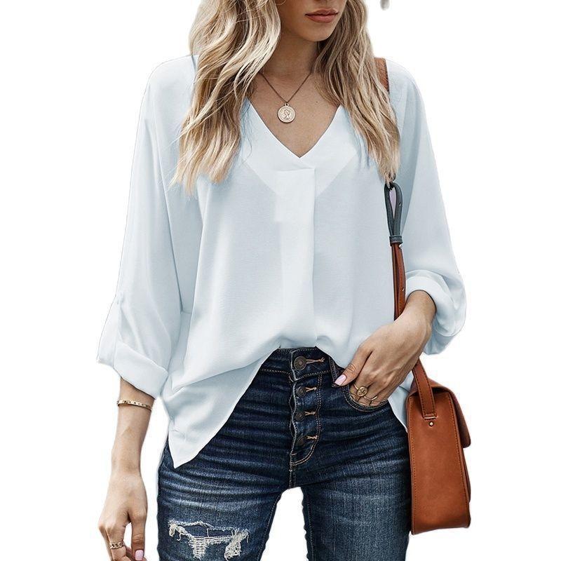 Women S Loose V Neck Long Sleeve Shirt Casual Versatile Top S