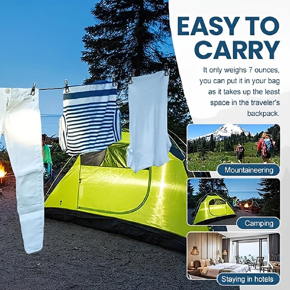 Retractable Portable Clothesline For Travel, Clothing Line With 12 Clothes Clips, Indoor Laundry Drying Line, Outdoor Camping