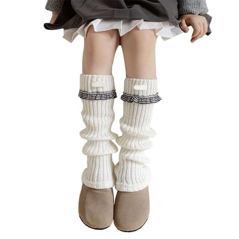 Elastic Sweet Style Leg Sleeves Warm Calf Length Socks For Girls Ruffled Design Fashionable Winter Accessories