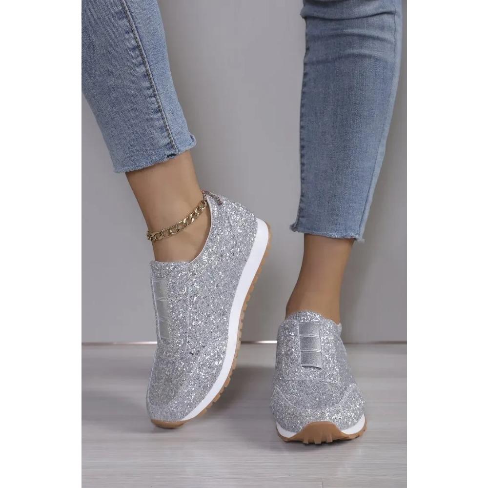 Summer New Women's Shoes Gold and Silver Trendy Sports Shoes Women's Outdoor Casual Walking Shoes, Flat Bottom Plus Size 35 43