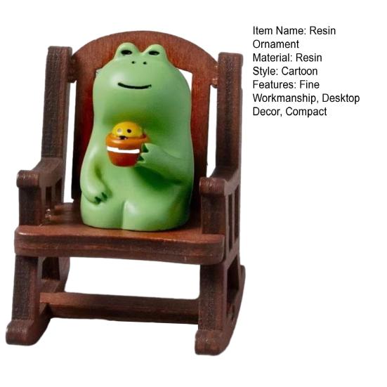 Mini Frog Figurine Resin Frog Sculpture with Rocking Chair Small Healing Frog Ornament for Car Interior Home Office Desktop