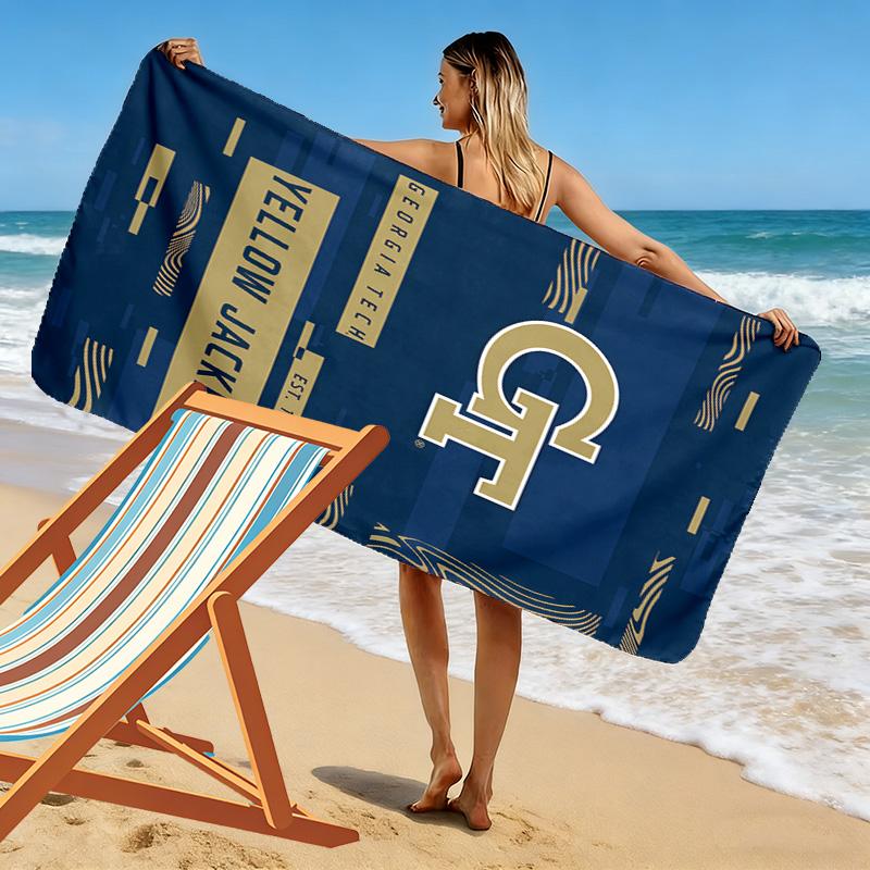 Georgia Tech Print Beach Towel, Large Soft Quick Dry Towel for Beach Camping Swimming