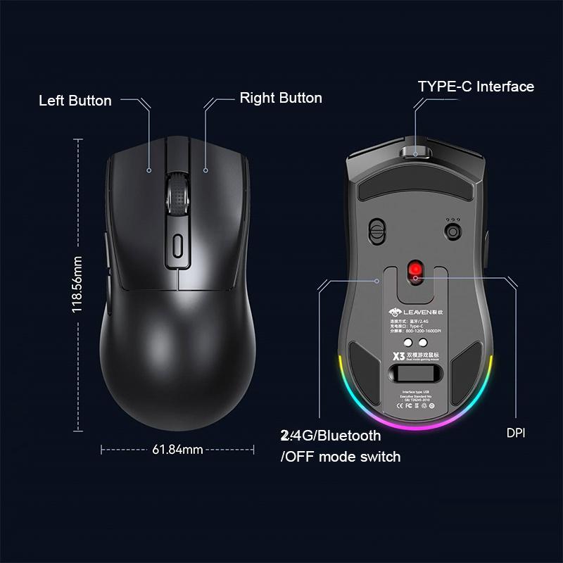 X3 2.4G Bluetooth Dual Mode Receiver Optical Mouse Wireless Gaming Mouse 1600Dpi Bluetooth Compatible Mouse For Macbook