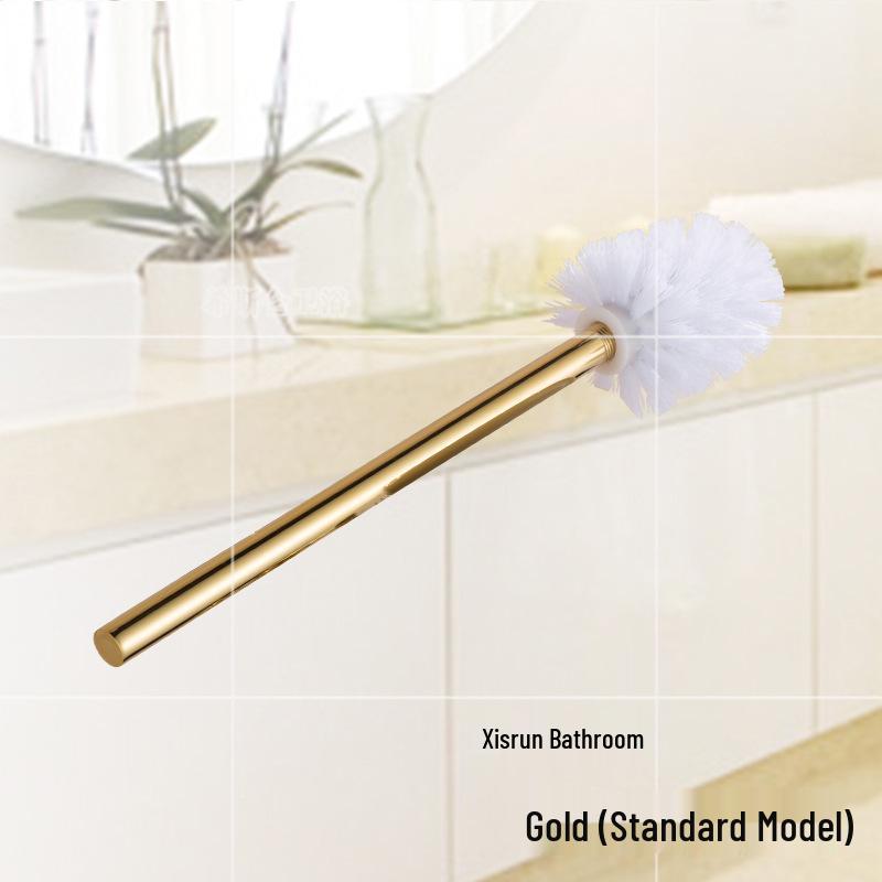 Gold Bathroom Toilet Brush with Long Handle and Soft Bristles