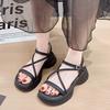 Women's Concise Sandals Platform Sole One-line Buckle Narrow Band Shoes Women Dress Roman Sponge Cake Base Zapatillas De Mujer
