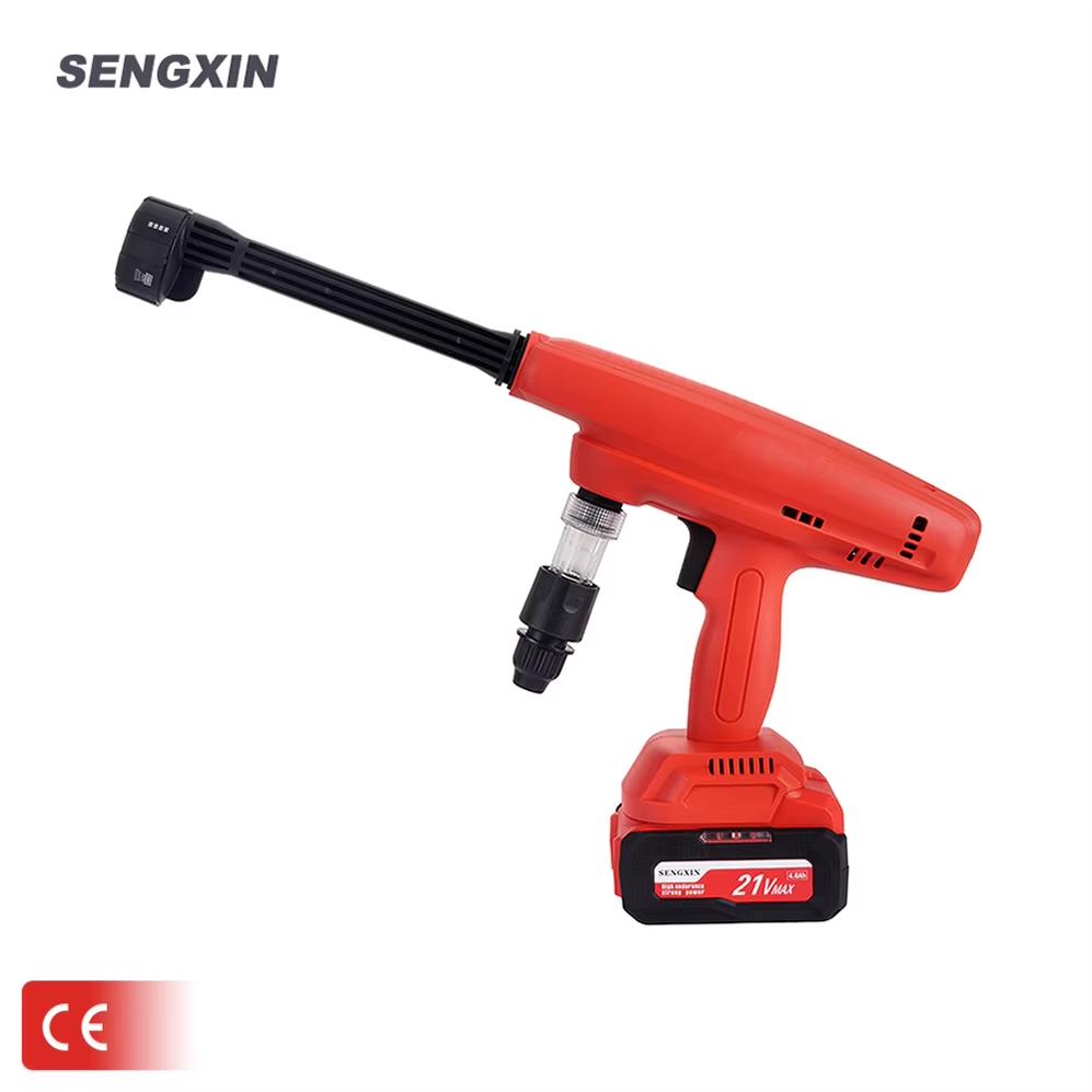 SENGXIN Cordless Brushless Motor Pressure Washer 21V Battery-Powered High Pressure Gun 3500psi Car Wash Kit 300 W&21V lithium battery красный