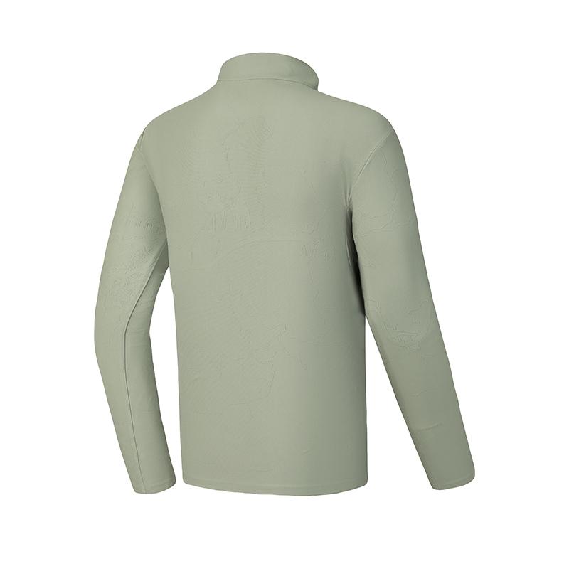 Fila Stand Collar Outdoor Half-Zip Raglan Long Sleeve T-Shirt Men Tops Moss-Green A11M517208FKK