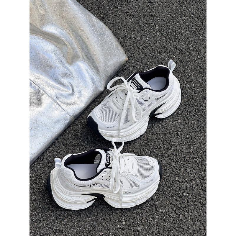 Thick-soled dad shoes women's summer new leather mesh small man height increase breathable mesh casual sports shoes