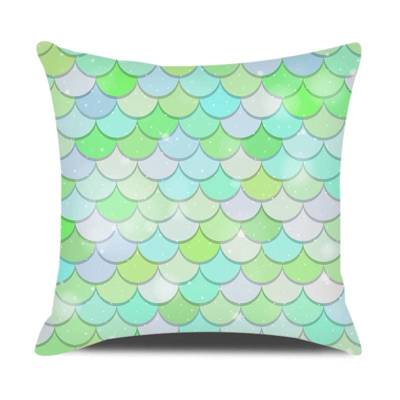 Mermaid Themed Party Decorations Cushion Cover Colorful Fish Scales Square Pillow Covers Home Decor Throw Pillow Case for Couch