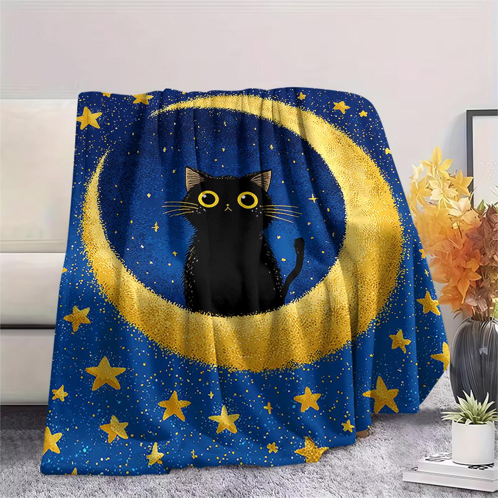 Black Cat Print Flannel Blanket, High Quality Comfortable for All Seasons, Home Decor, Warmth and Comfort, Perfect for Christmas Gifts