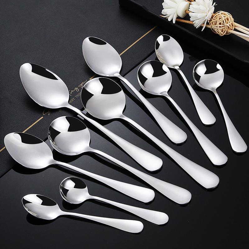 Stainless Steel Long Handle Soup and Dessert Spoon, Round and Thickened for Household Use