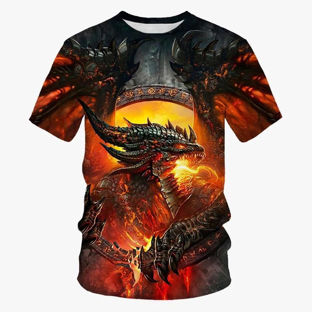 Summer New Cool 3d Dragon Printed Fashion Men's Round Neck Short Sleeve  Funny