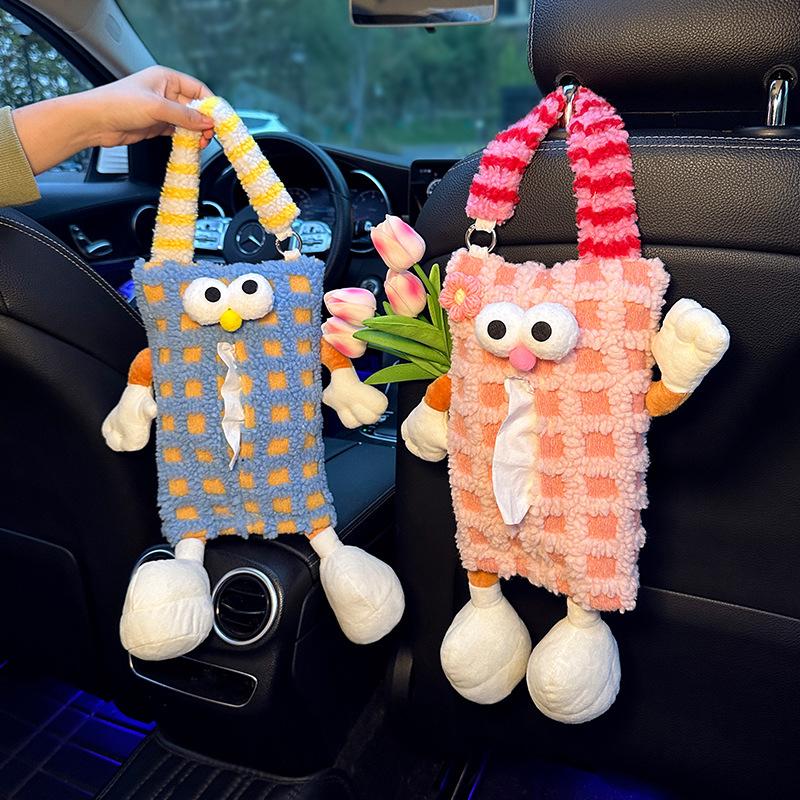 Car Tissue Box Hanging Cartoon Monster Car Seat Back Tissue Hanging Bag Car Tissue Box Car Interior Decoration Supplies