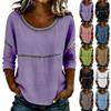 Damen Sommer Modisch Farbe Lässig Ausgeschnitten Rundhals Pullover Top