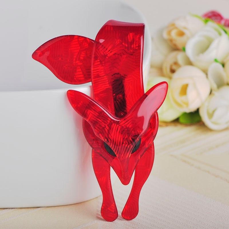 Flaming Fiery Red Fox Shape Brooch Striated Acrylic Jewelry For Lady Women Party Accessories Scarf Hat Bag Corsage Pins