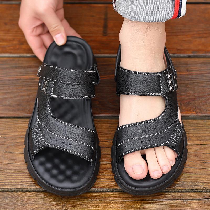 Men's shoes summer cowhide sandals men go out soft-soled outer wear dual-purpose slippers casual sandals beach shoes 2025