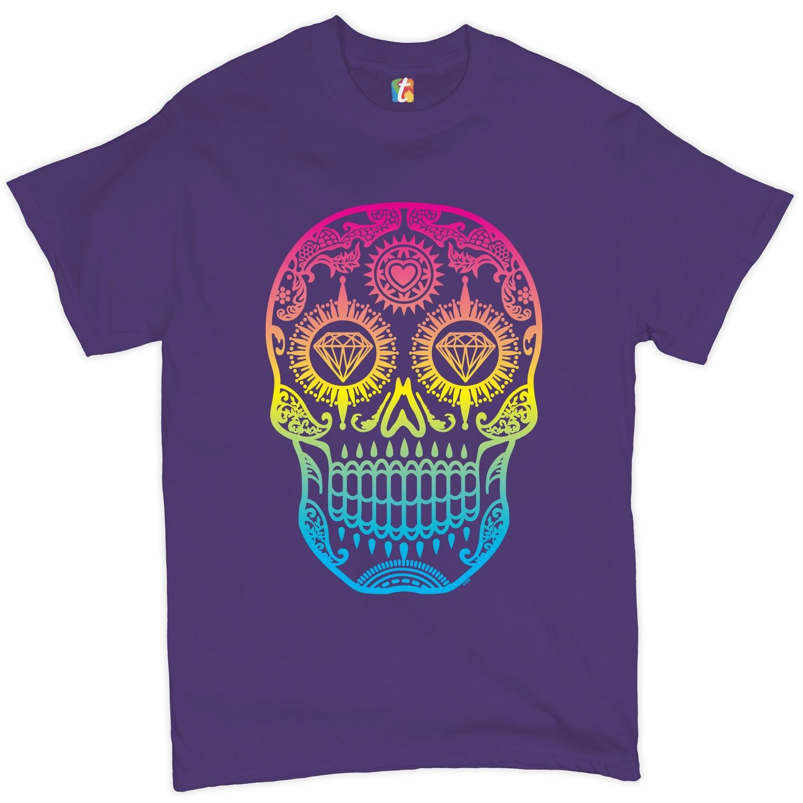Sugar Skull Calavera Diamond Eyes T-shirt Day of the Dead Men s Tee S разноцветный