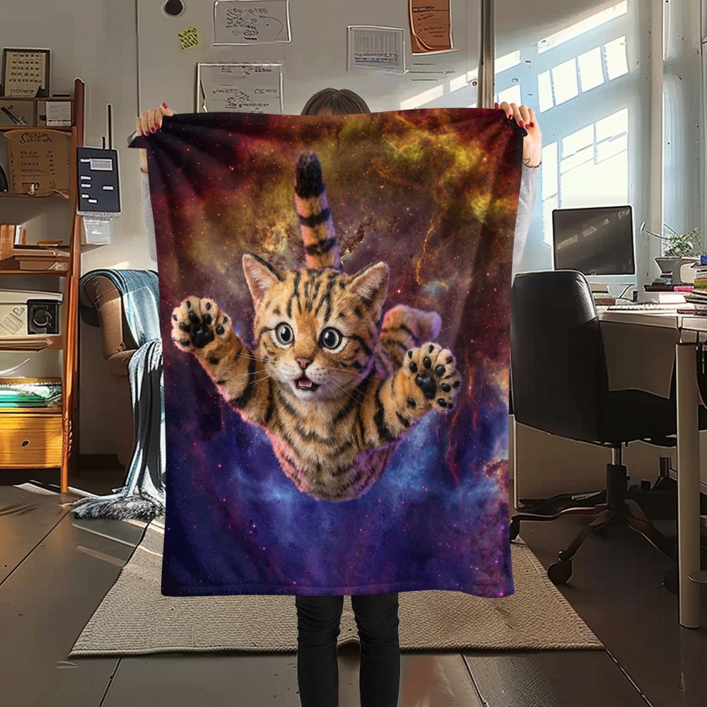 1Pc Galaxy Cat Dog Print Flannel Blanket High Quality Warm Comfortable Cover for All Seasons Perfect for Gifts Home Decor