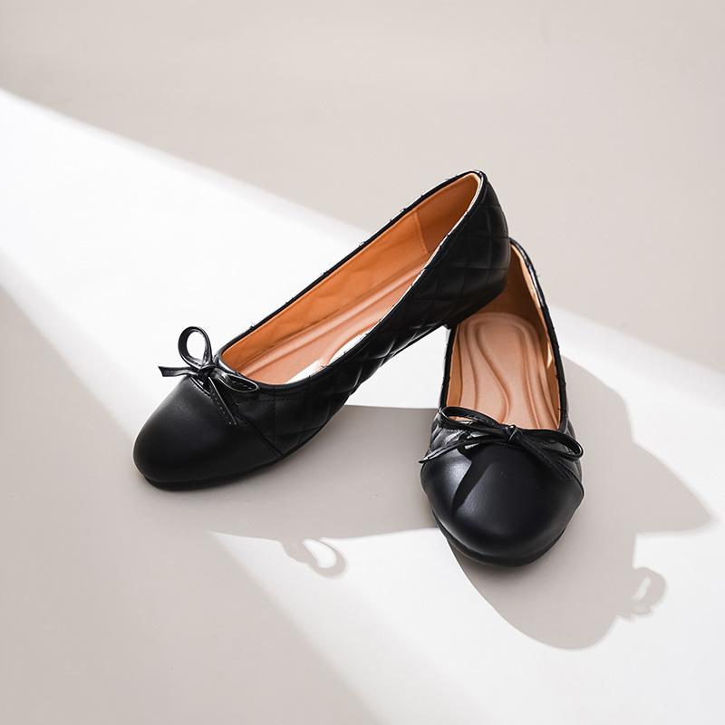 Fashion 41-43 Big Size Bowtie flat shoes woman round toe crystal glitter slip on loafers soft bottom bow ballet flats ladies OL shoes