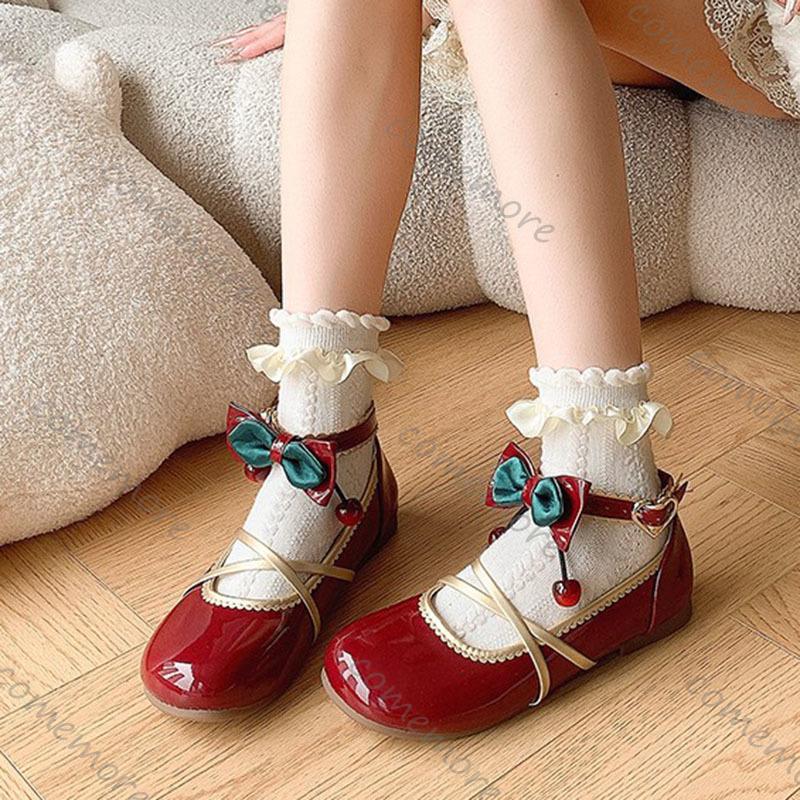 Comemore Round Toe Light Mouth Mary Jane Single Shoes Women's Summer New Colorblock Butterfly Knot Soft Sole Ankle Buckle Flats