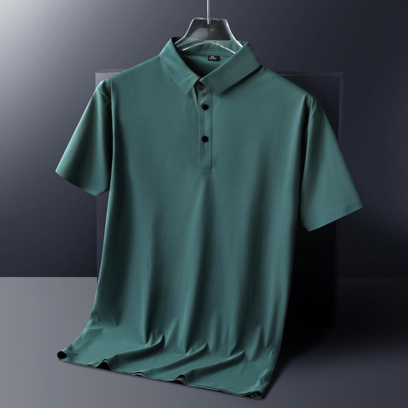 POLO-Shirt für Herren, fett, Übergröße, Polo-Ausschnitt, Eisseide, Top, schnell trocknendes, solides Kurzarm-T-Shirt für Herren