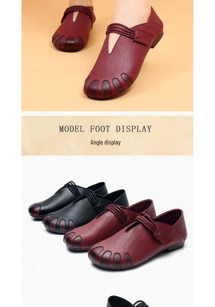2026 Spring/Autumn Retro Soft Sole Mother's Flat Shoes – Comfortable Style for Middle-Aged and Elderly.