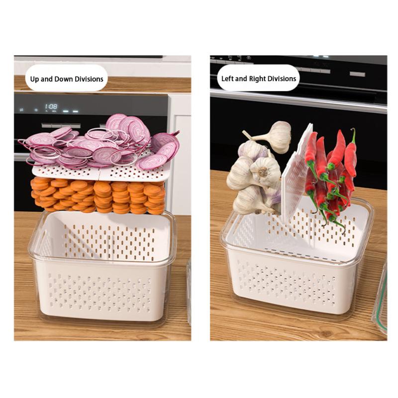 Fruit Storage Containers, Refrigerator Organizers And Storage With Removable Drain Baskets, Lids,
