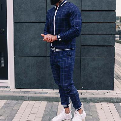 New Gentleman Plaid Men's Tracksuit Sets Casual Zipper Jacket Coat Sports Suit High Quality 3D Print Fashion 2-Piece Men Clothes