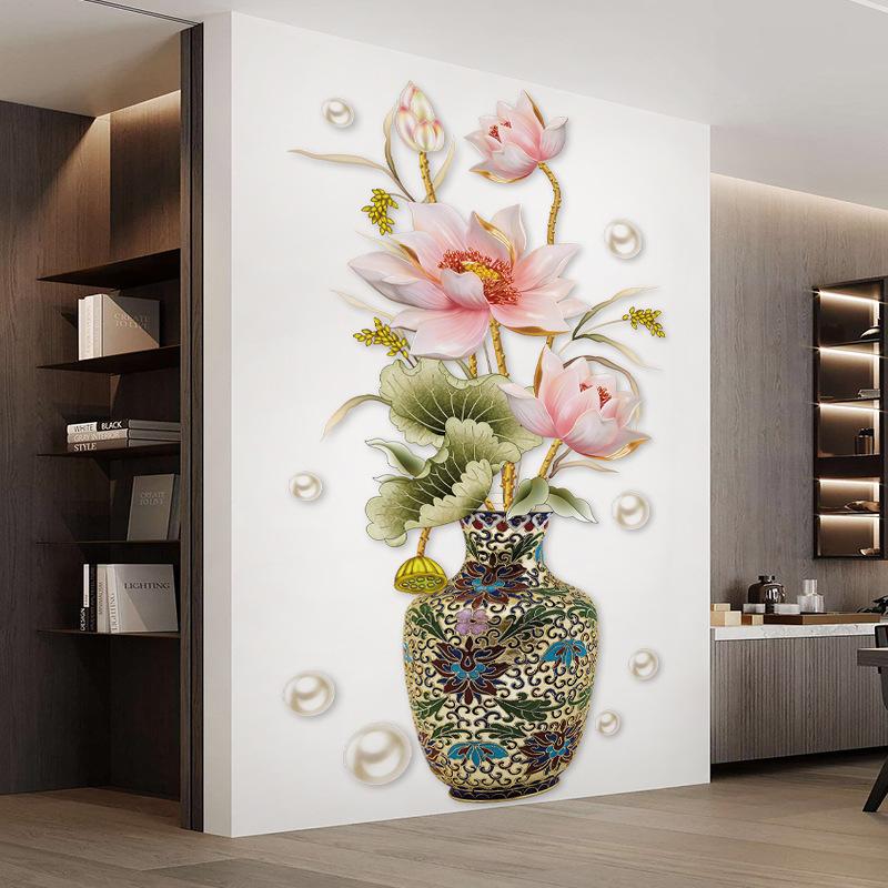 Romantic Vase Lotus Leaf Bedroom Living Room Porch Home Decoration Wall Stickers Self-Adhesive Decals