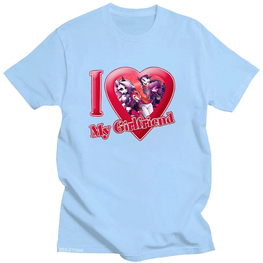 Helluva Boss T-Shirt Anime-Print Harajuku Kawaii T-Shirt Cartoon-Print Baumwolle O-Ausschnitt T-Shirt Ich liebe meine Freundin Niedliche Kleidung