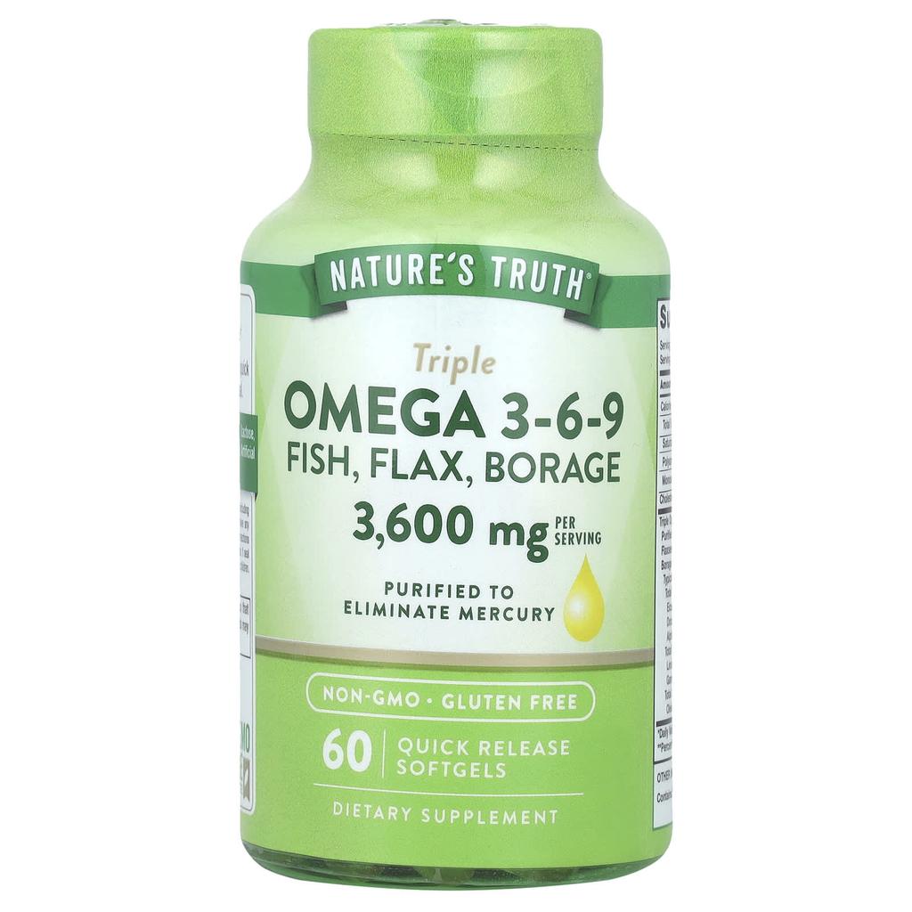 Nature'S Truth, Triple Omega 3-6-9, Fish, Flax, Borage, 3,600Mg, 60 Softgels (1,200Mg per Softgel)