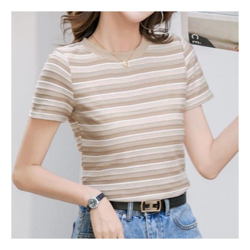 Navava NT1493 Color Block STripe Round Neck ShorT Sleeve T shirT
