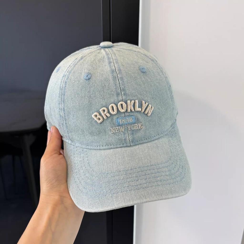 Vintage Washed Denim Letter Embroidered Baseball Cap Children's Versatile Wide Brim Sunshade Sunscreen Hat Tide